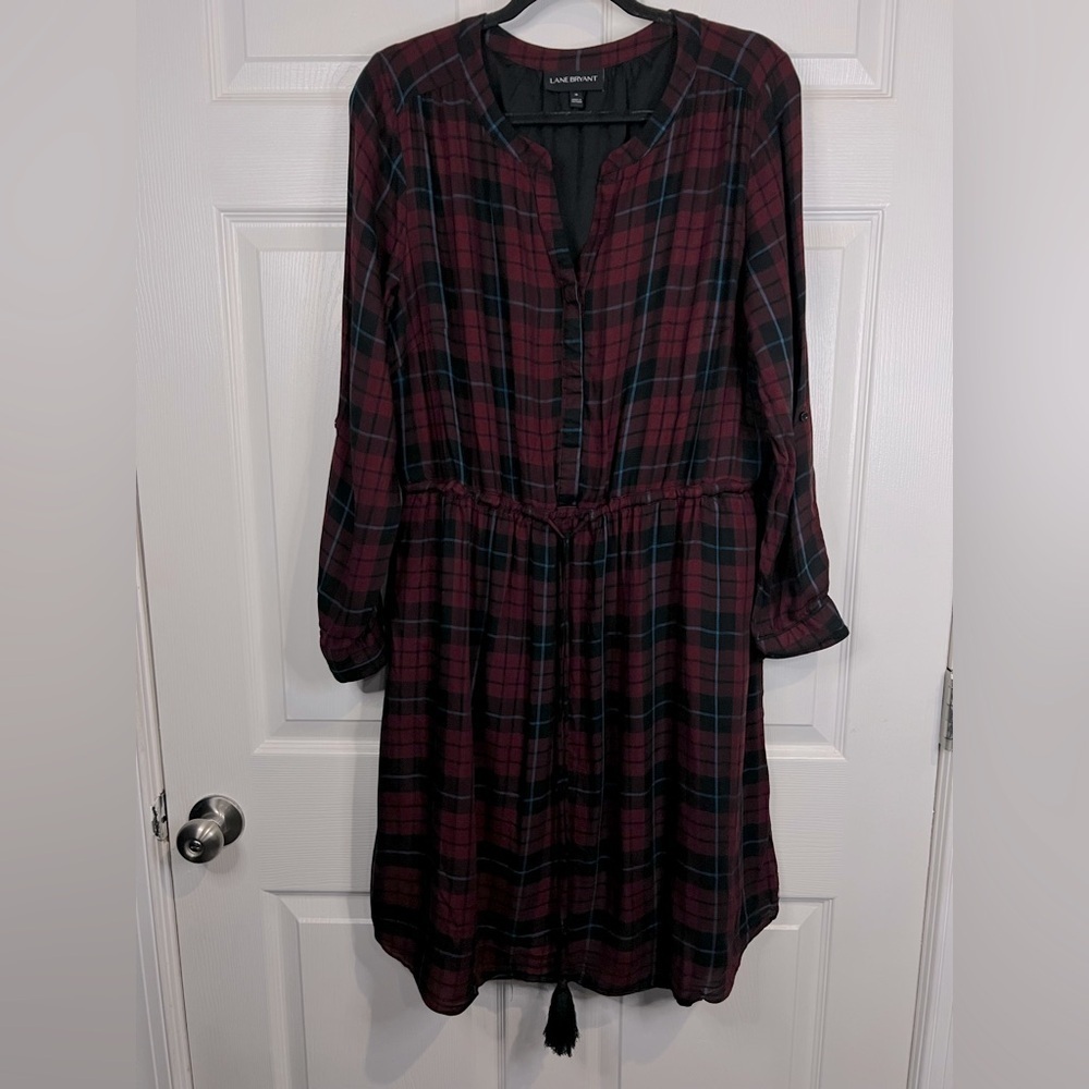 Lane Bryant plaid midi dress with roll-tab sleeves - Size 16